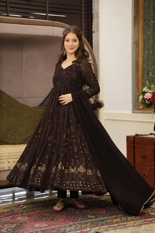 Black Georgette Anarkali Set with Cotton Pants